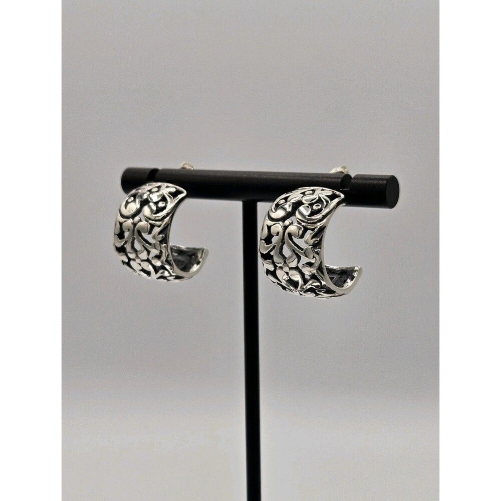 Taxco Mexico 925 Sterling Silver Baroque Oxidized Hoop Earrings 12.4g